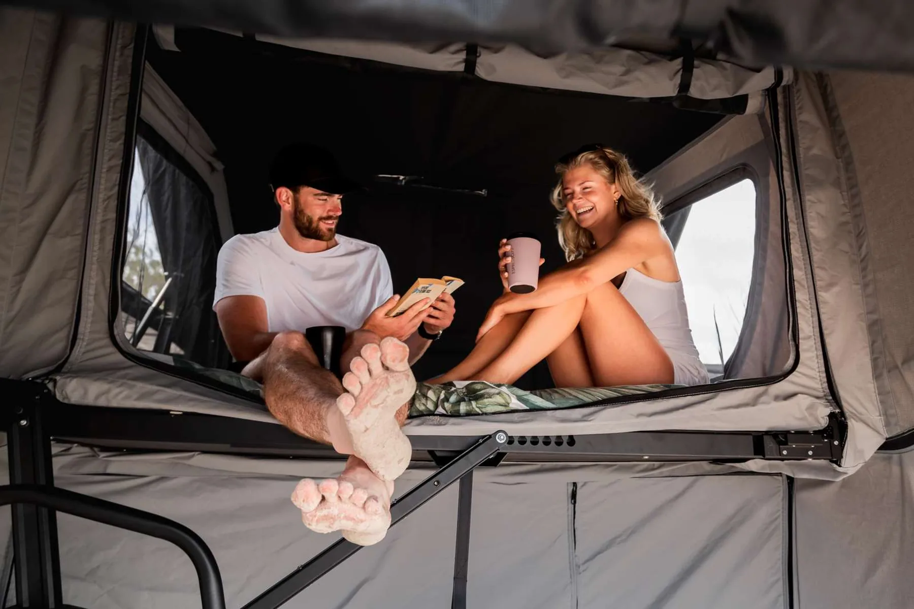 Relaxing inside the tent